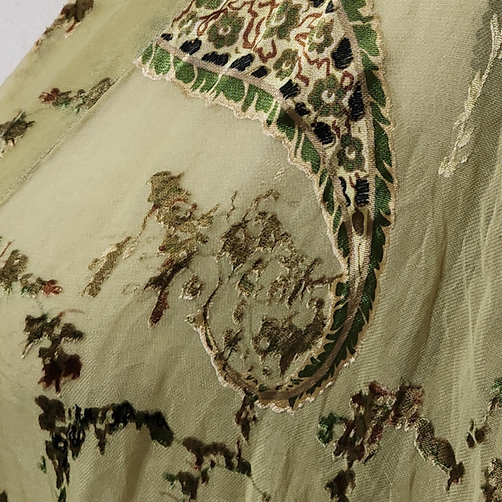 Silk Blend Robe Kimono Duster Green Sheer Floral Paisley Women’s Large - Picture 6 of 12